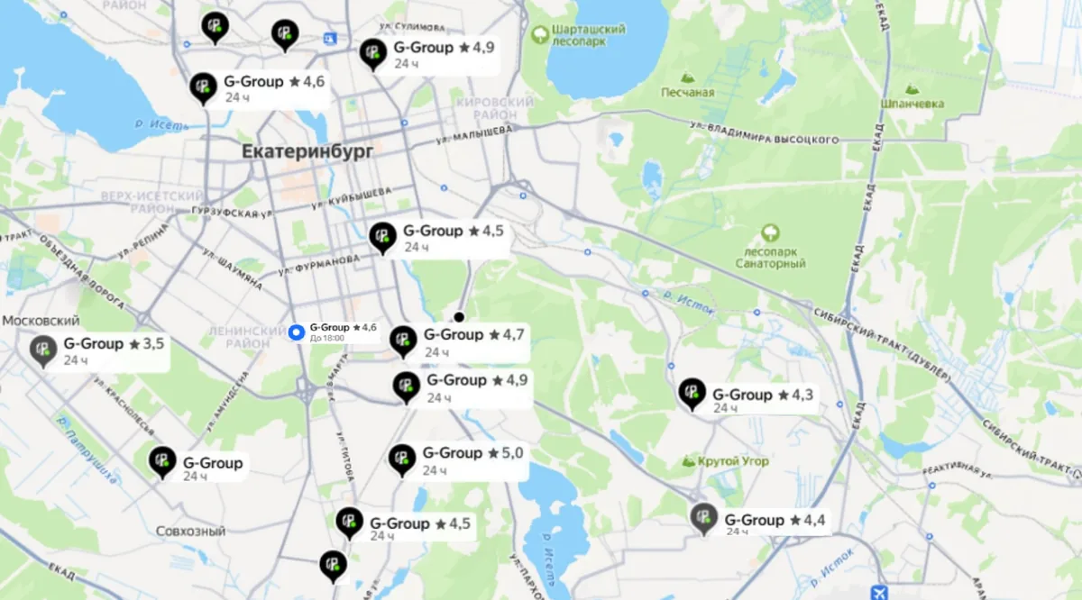 Карта расположения объектов G-Group