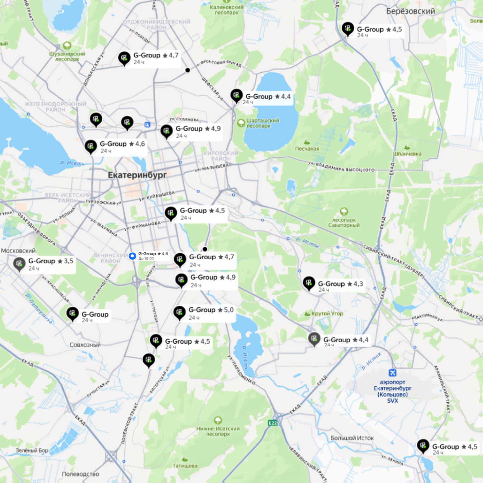 Карта АГЗС G-Group в Екатеринбурге